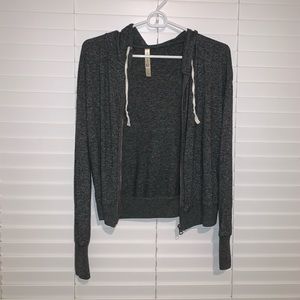 cropped grey zip up sweater. size small
